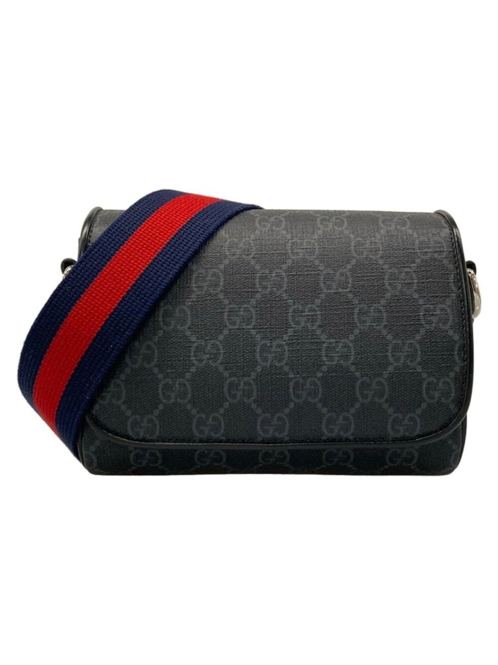 Gucci Shoulder Bag GG Plus Supreme Black Dark Gray Leather
